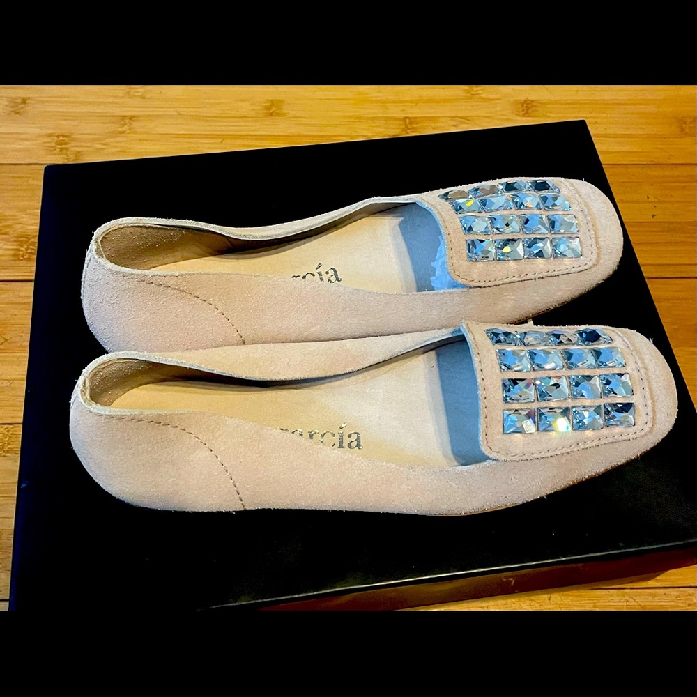 Pedro Garcia Suede Ballet Flats with Rhinestones